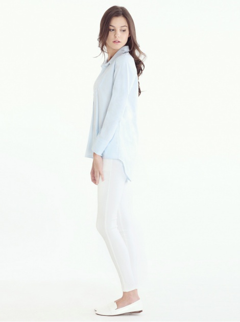 修身傘型純棉襯衫-藍