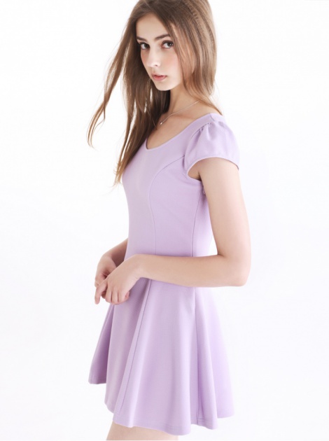 小蓋袖顯瘦洋裝-紫