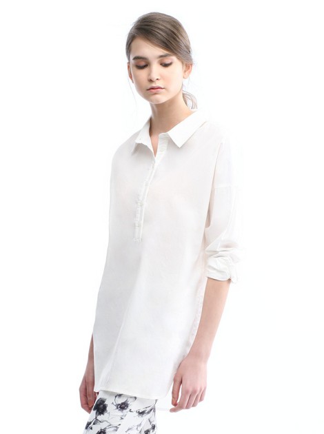 寬長版襯衫洋裝-白