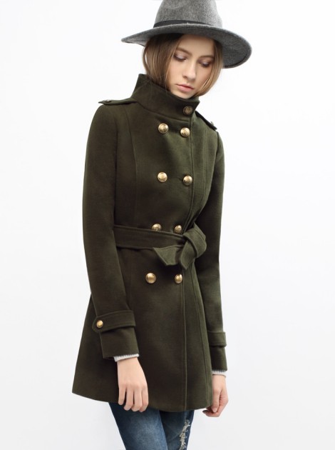 騎士排釦毛呢大衣-軍綠