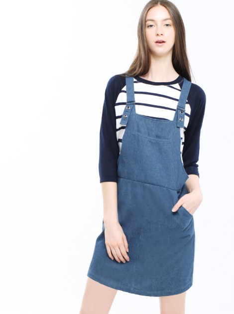 水洗牛仔吊帶裙-藍