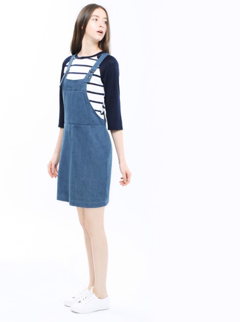 水洗牛仔吊帶裙-藍
