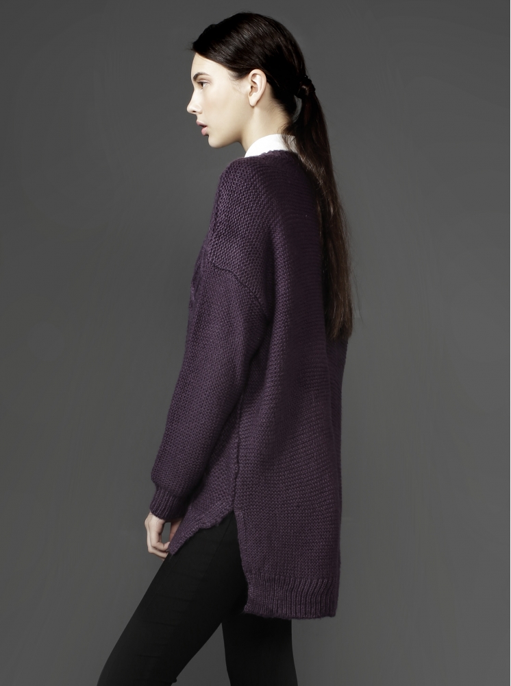織花開叉毛衣-深紫