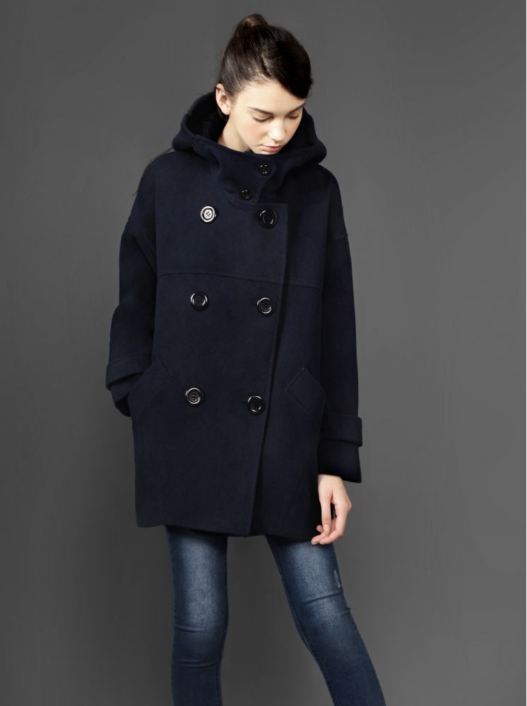 排扣繭型毛呢大衣(寬鬆版)-深藍(要銷毀)