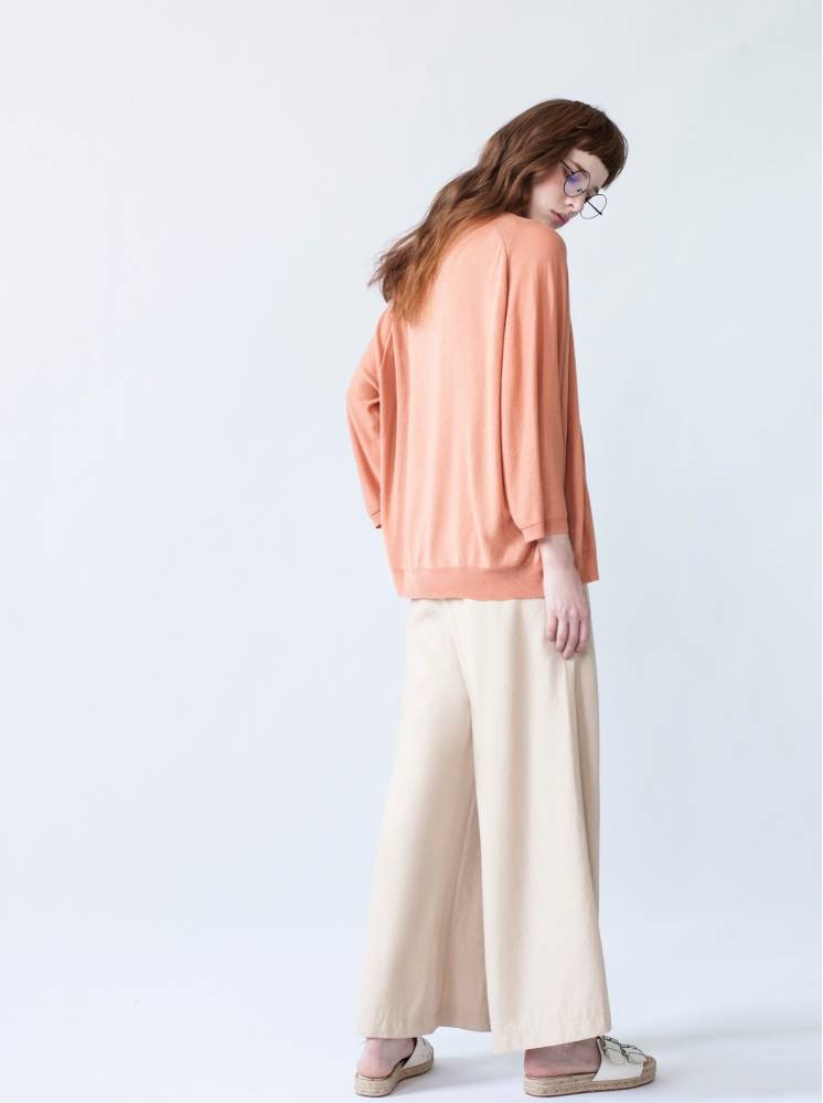 寬鬆針織罩衫-淺橘