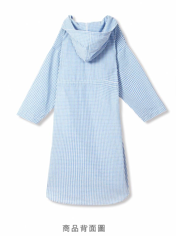 純棉格紋抽繩罩衫-藍