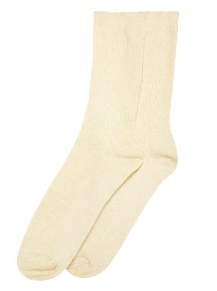 棉質彩色中筒襪-米白