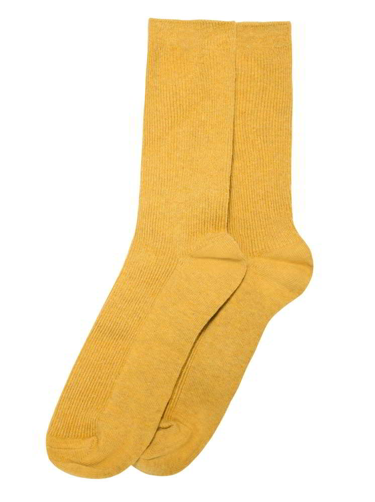 棉質彩色中筒襪-黃