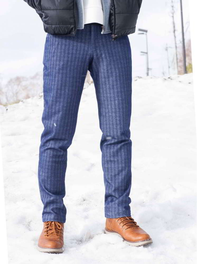 男款紳士毛呢波紋長褲-深藍