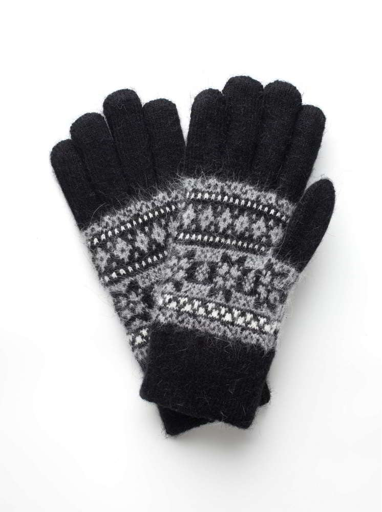 雪花紋針織手套-黑
