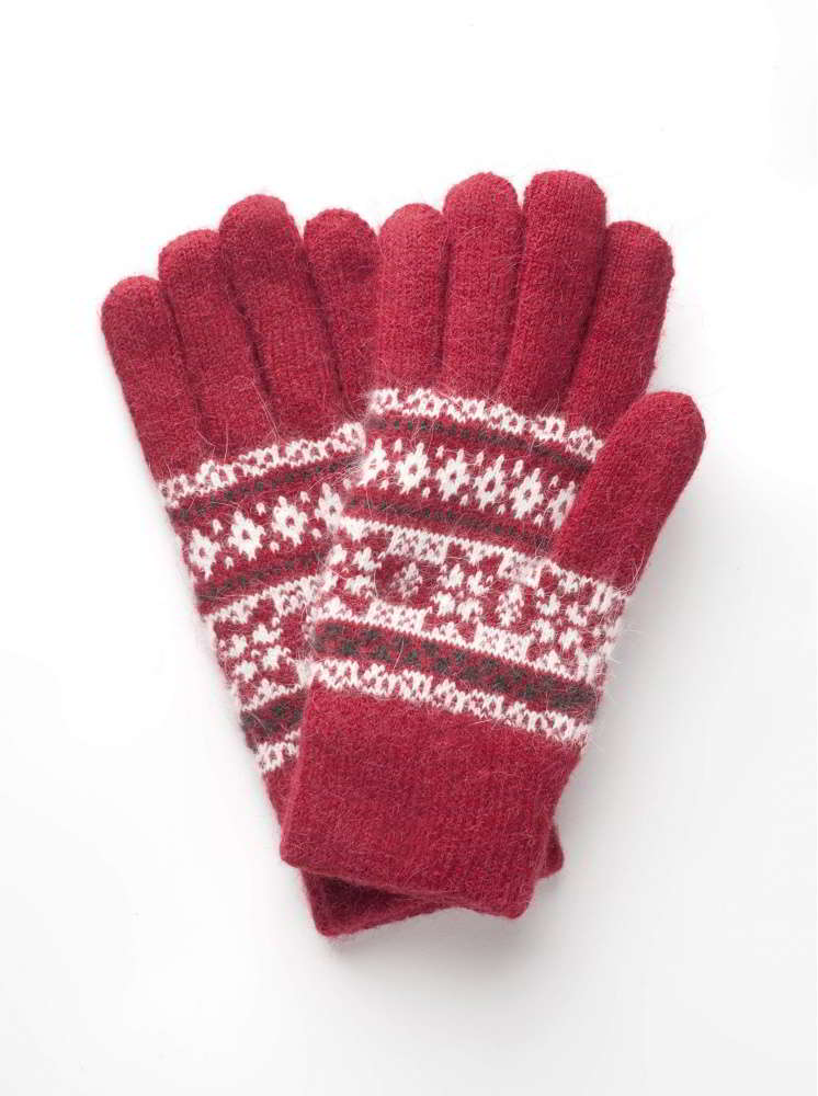 雪花紋針織手套-紅