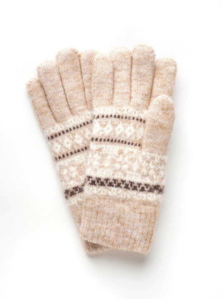 雪花紋針織手套-淺咖