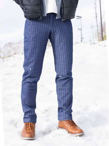 男款紳士毛呢波紋長褲-深藍