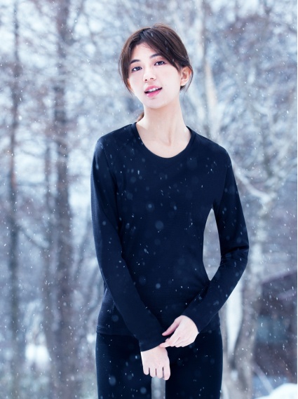 圓領重磅刷毛發熱衣-黑