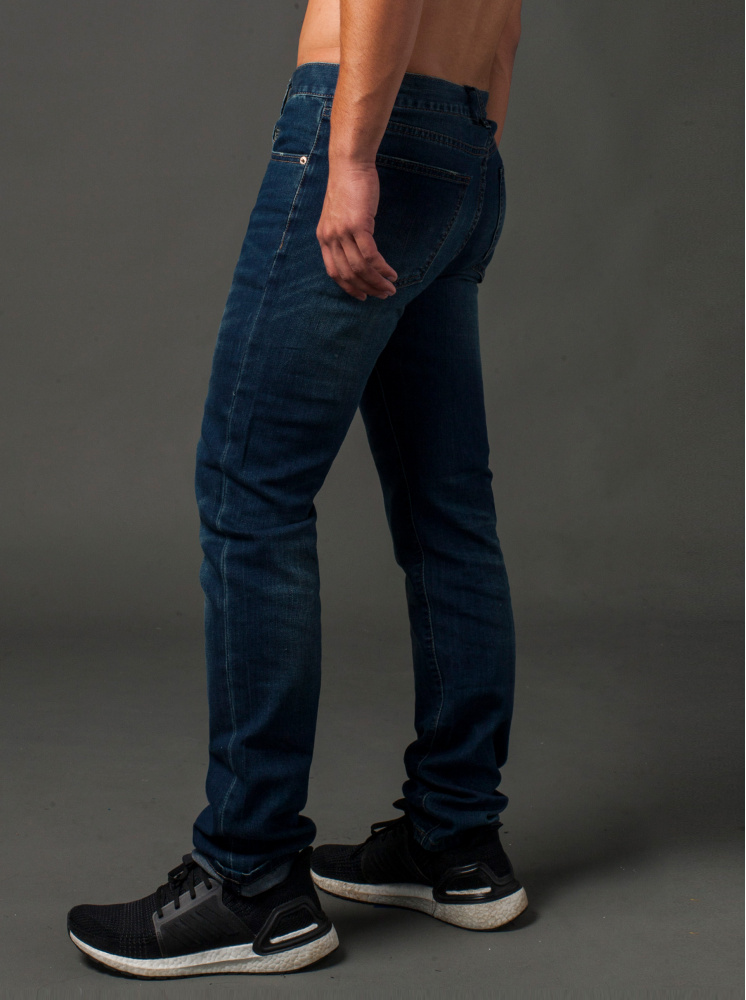 彈性刷色直筒丹寧褲-深藍