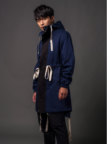 男款撞色連帽厚磅刷毛外套-深藍