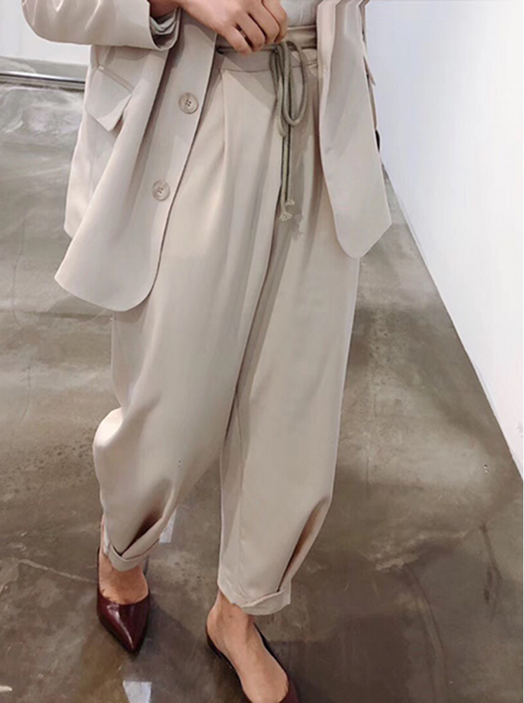 【正韓】後鬆緊西裝褲-杏