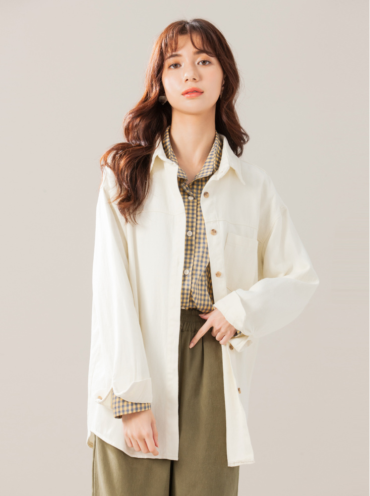 水洗斜紋外套-米白