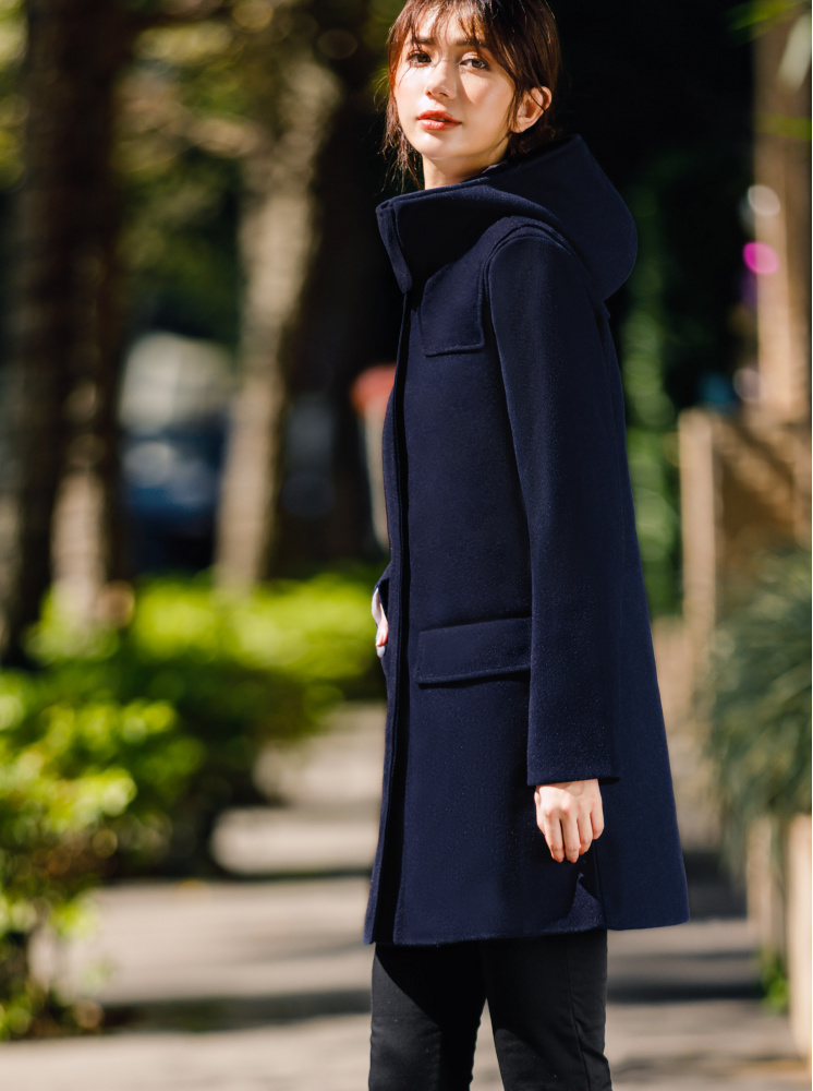 海軍連帽毛呢外套-深藍