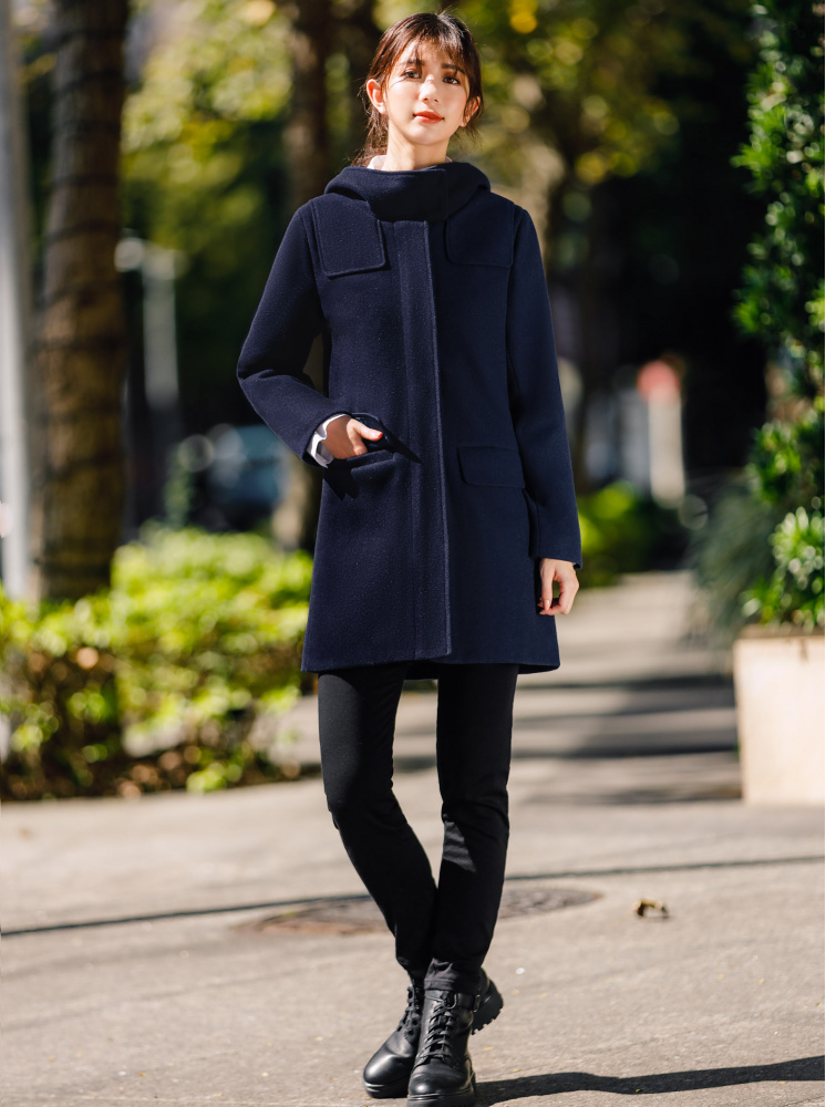 海軍連帽毛呢外套-深藍