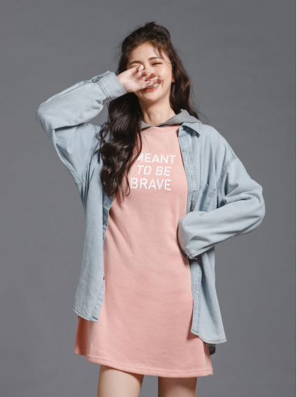 舒適棉感印花洋裝-粉