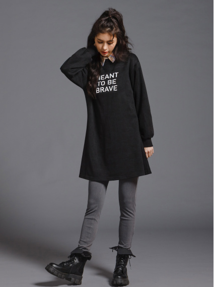 舒適棉感印花洋裝-黑