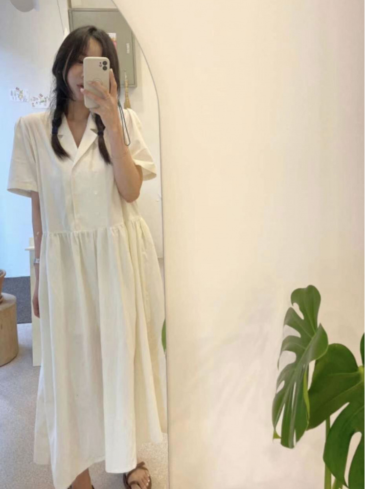 【正韓】雙排釦洋裝-白