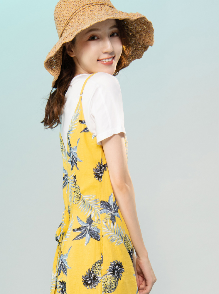 夏日鳳梨印花洋裝-黃