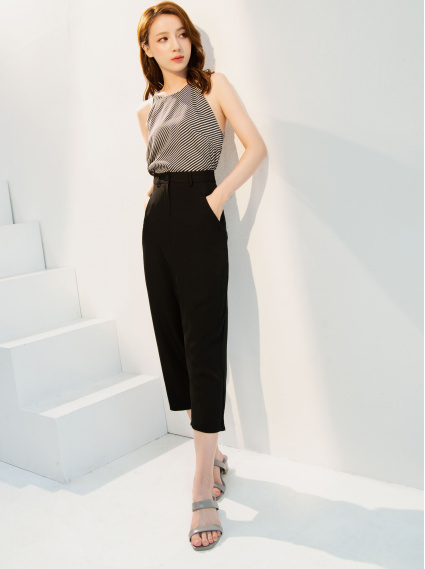 低檔個性雪紡8分垮褲-黑