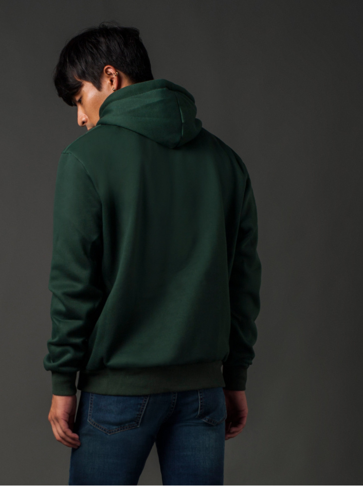 男款運動連帽內刷毛外套-墨綠