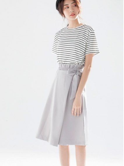 綁繩鬆緊褲裙-灰