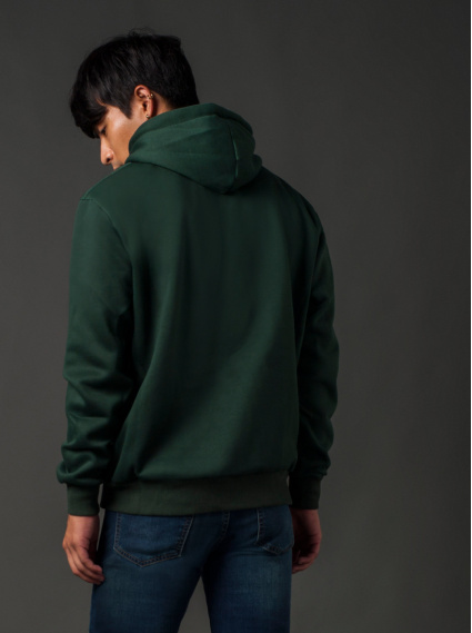 男款運動連帽內刷毛外套-墨綠