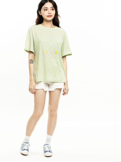 手繪TV印花T-淺綠