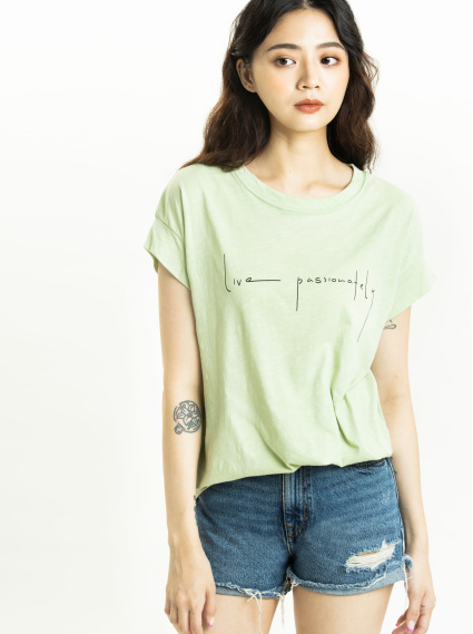 手寫感印花T-淺綠