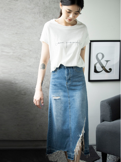 手寫感印花T-白