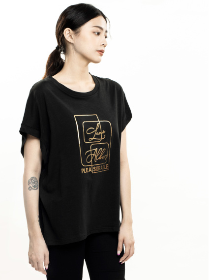 小蓋袖燙金印花T-黑