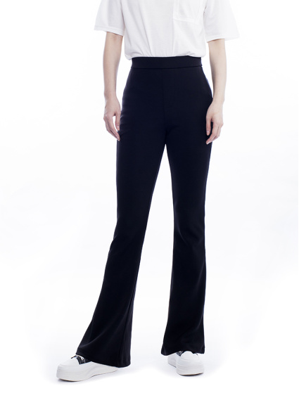 激瘦喇叭褲(中高腰-加長版)-黑