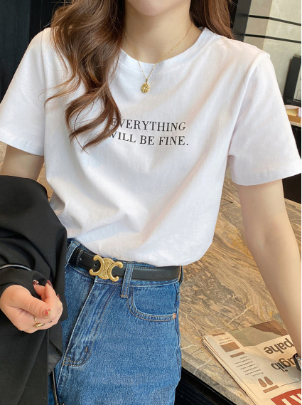 字母印花棉Ｔ-白