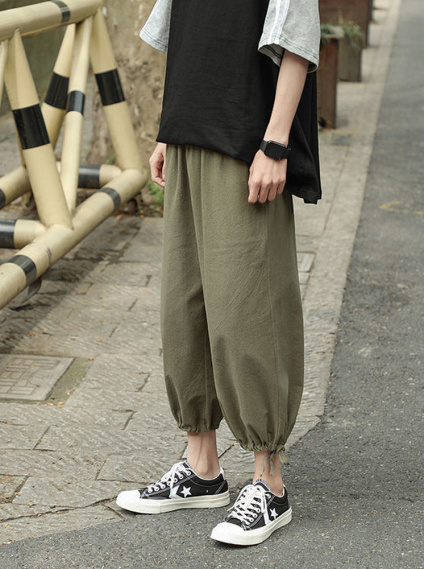 日系雙穿9分褲-軍綠