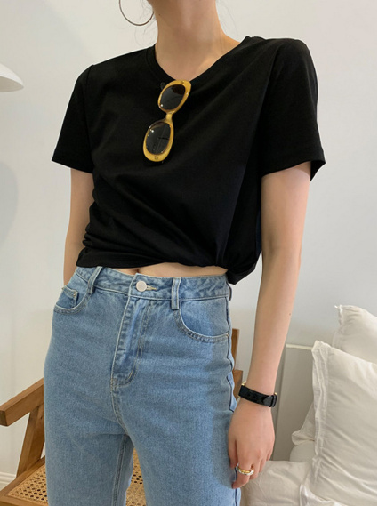 圓領桑蠶絲涼感T-黑