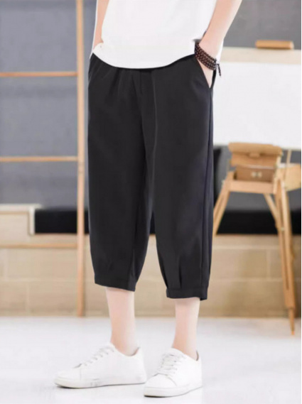 簡約鬆緊8分褲-黑
