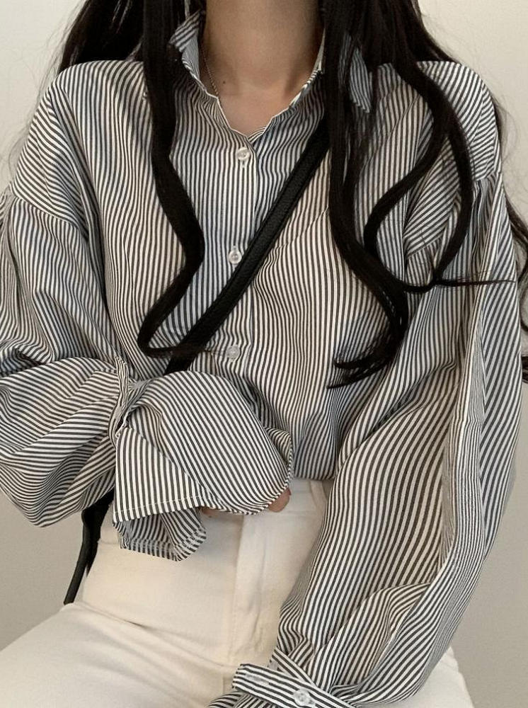 韓版燈籠袖襯衫-黑