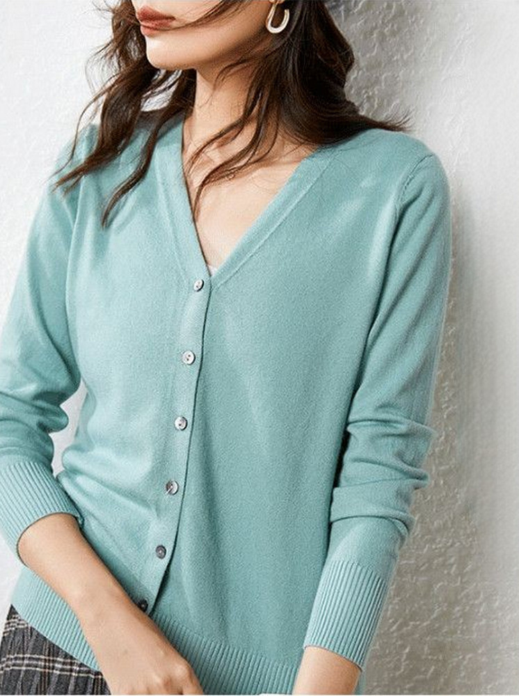 輕柔羊毛針織罩衫-藍綠