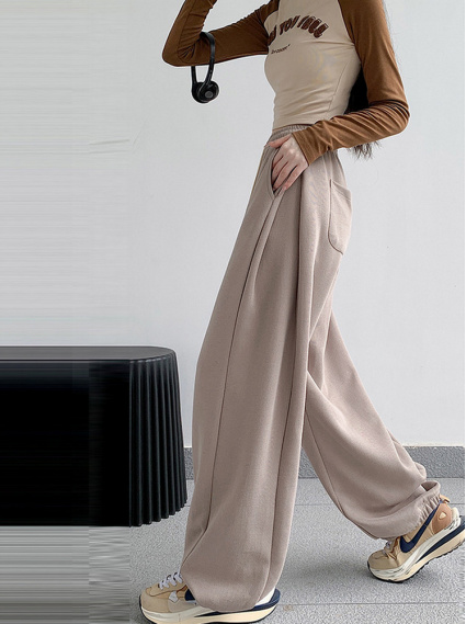 美式束口運動寬褲-淺卡