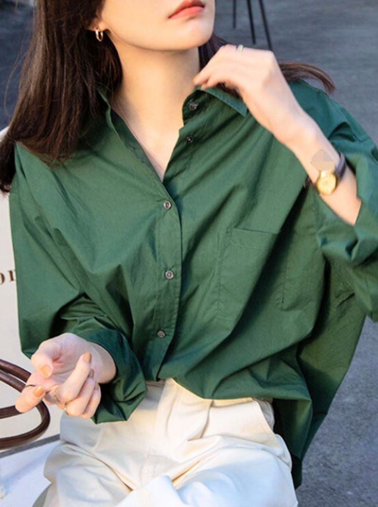 簡約寬鬆襯衫-綠