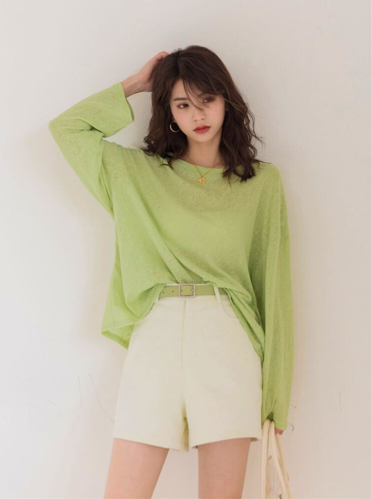 韓版寬鬆針織罩衫-淺綠