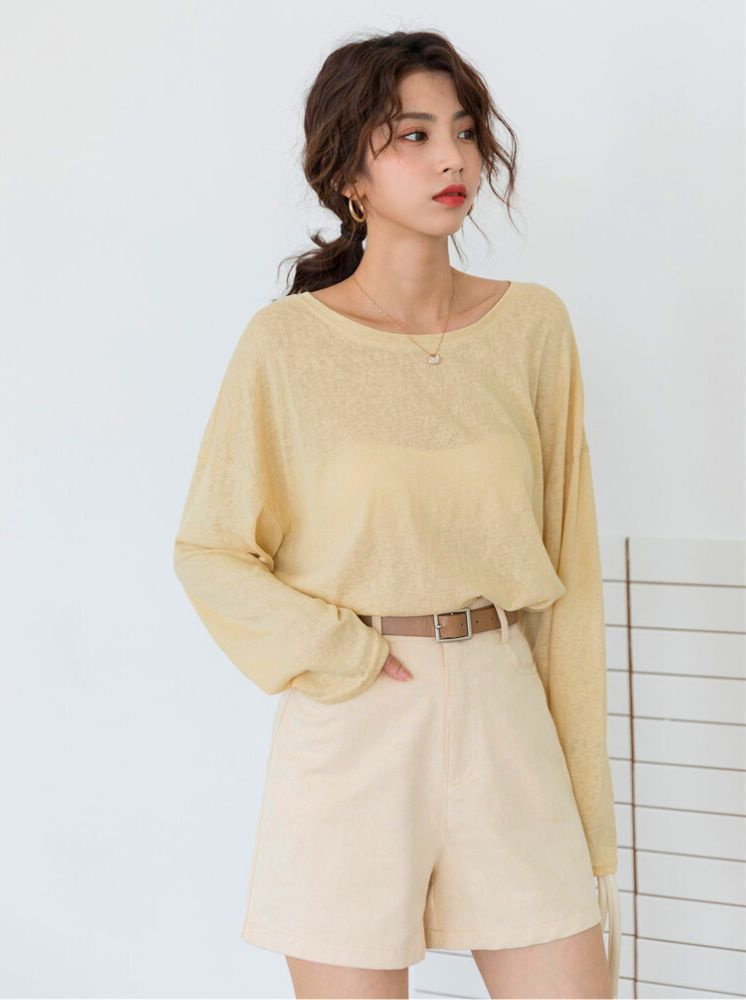 韓版寬鬆針織罩衫-淺黃