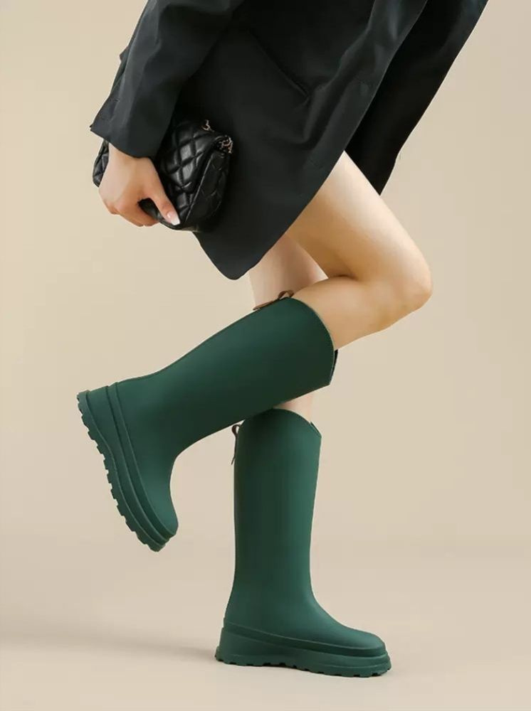 巴黎女伶高筒雨靴-墨綠
