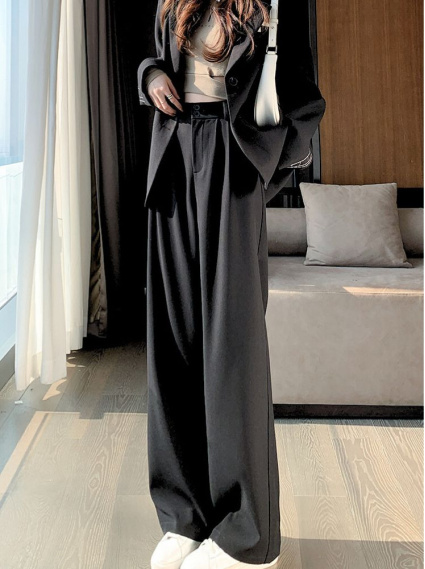 高腰修身直筒西裝褲-黑