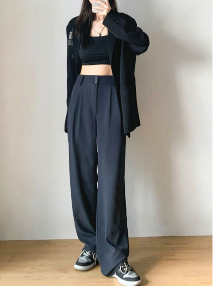 高腰修身直筒西裝褲-深灰